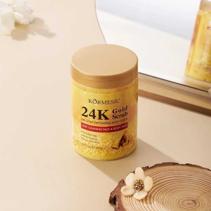 KORMESIC Natural Whitening Salt Sugar Body Scrub exfoliator Organic Body Care 24K Gold Exfoliating Body Scrub Rs 550/-