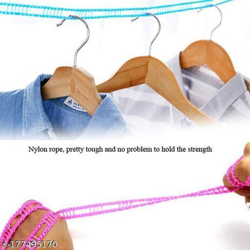 Windproof Anti-Slip Clothes Washing Line Drying Nylon Rope with Hooks 5 Meter Nylon Clothesline Rope Color May Vary