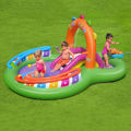 Bestway 53117 Sing N Splash Inflatable Kids Water Play Center The Pool Floor Has An Inflatable Landing Cushion For Extra Comfort When Kids Slide Down A Sprinkler That Soaks Both Kids And The Slide, And It Also Has A Fun Ring Toss Game For Kids To Play. 