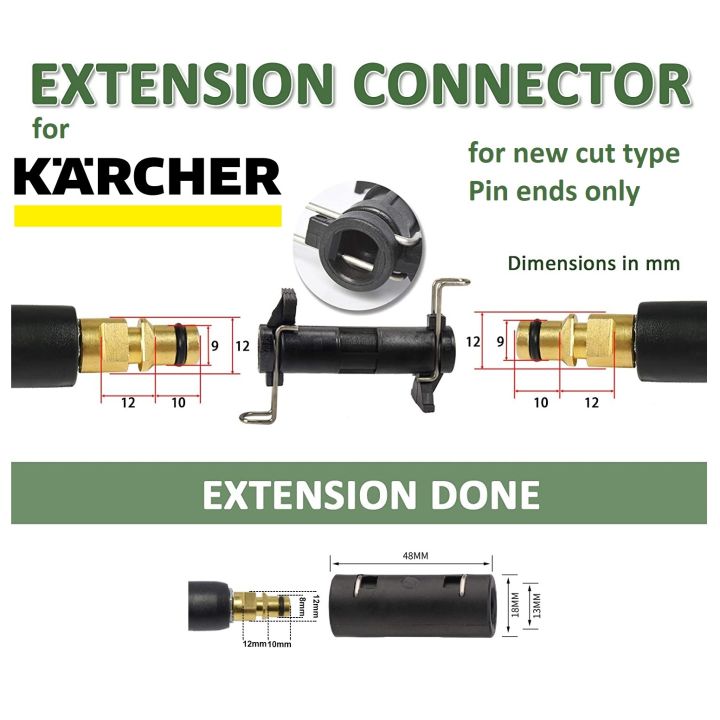 Extension Hose CONNECTOR for Karcher K2 K3 K4 K5 K6 K7 Pressure Washer - Adaptor Joint Joinder Junction for 2 Pressure Hoses - Only for Karcher New Click type Pins