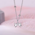 Sterling Silver Princess Bow Necklace Pendant Designed Luxurious Collarbone Chain. 