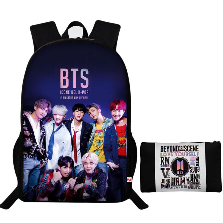 Traverse  BTS Backpack for Boys & Girls with BTS Pencil Pouch. Digitally printed on Fabric Bags hand bag for girls bags for girls