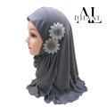 ALDHANI-Muslim kids Hijab Scarf with Flower Appliques Islamic Kids scarf Head Wrap Shawls Elastic Kid Burqa for 2-8 Years Old. 