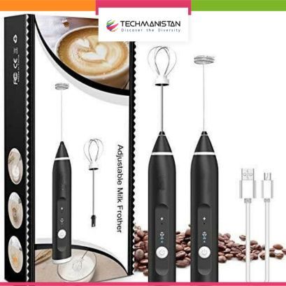 Techmanistan 2in1 – Electric Milk Frother & Egg Beater, Electric Coffee Mixer Rechargeable Milk Shaker Maker, Handheld Rechargeable Electric Coffee Drink Mixer, Foam Bread Machine, 3 Speed ​​Adjustable Hand Blender Mixer for Mini Whisk