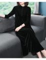 bellylady Women Velvet Long Skirt Fashionable Solid Color Long Sleeves Round Neck Dress Elegant Large Size Casual Dress. 