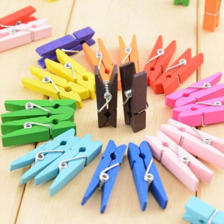 Pack of 50pcs Multicolour Wooden Pegs for Arts and Crafts Wood Clothespin Clips 50PCS Color Note Pegs Mixed For Photo Paper Clothes