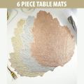 Decorative Table Mats Plastic Table Cover & PVC Placemat Set Round Floral Leaf Design Pack of 6 Table Mats for Dining Table. 