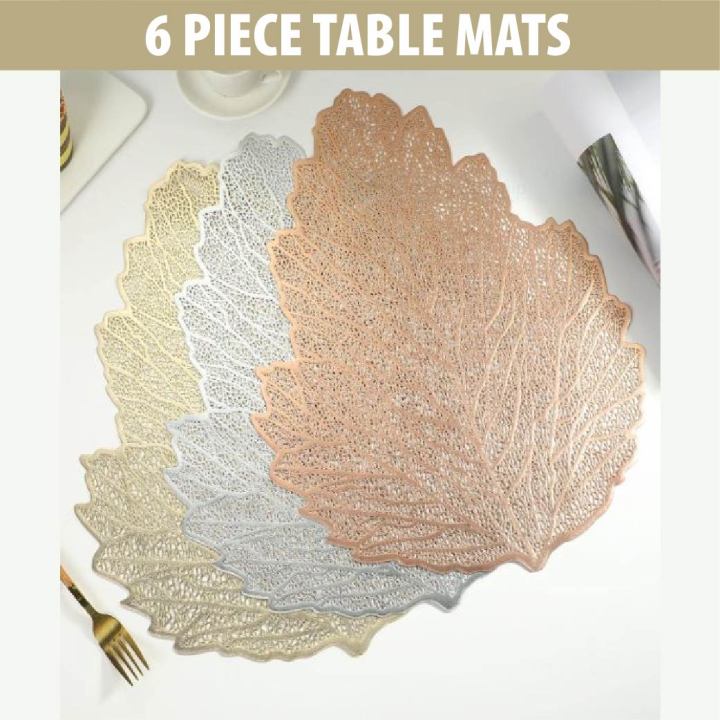 Decorative Table Mats Plastic Table Cover & PVC Placemat Set Round Floral Leaf Design Pack of 6 Table Mats for Dining Table