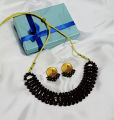 Fancy Jewellery Black Necklace Mala With Black Multi-shape Stud Earrings Set - Best Gift. 