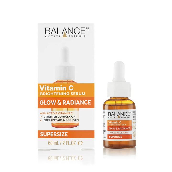 Balance Active Formula Vitamin C Glow & Radiance Supersize Brightening Serum (30ml) - Lightweight & non-greasy. Brighter Complexion. Skin appears more even. Suitable for all Skin Types.