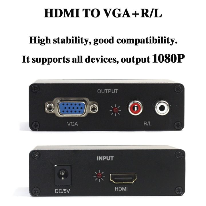 VGA to HDMI Converter Box Brown Box VGA Input to HDMI Output with Audio Support Plug Play Adapter for Monitor Laptop PC to HDTV Projector High-Quality Signal Transmission Compact Durable Design VGA to HDMI Adapter Converter Cable Video Converter - Black