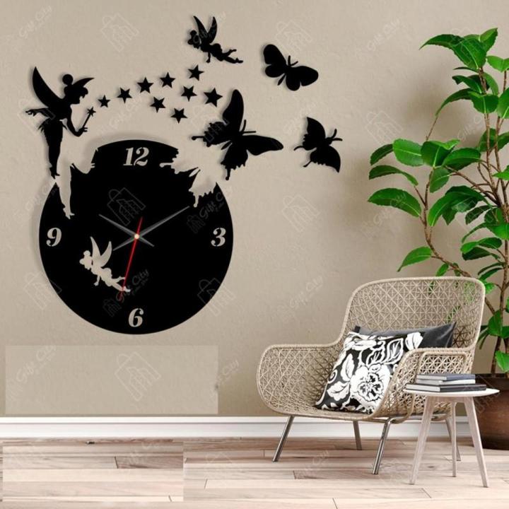 Fairy And Butterflies Wooden Wall Clock|Butterfly Wall Clock  For Home Decor And Offices| Butterfly Design Clock| Beautifull Design Wall Clock|