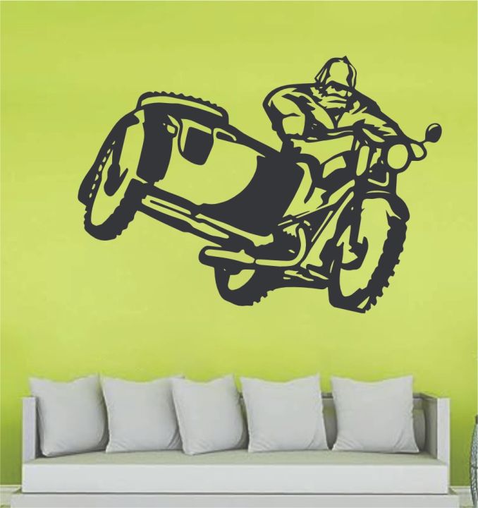 Motorcycle with Side car Wall Decal Motor bike Vinyl Sticker Home Bike Racing Interior Decor Garage Wall Design by elegant decor #4746