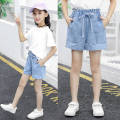 Girls denim shorts summer thin middle big kids baby little girls embroidered hot pants outside wear children's pants wholesale. 