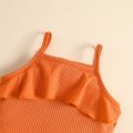Infant Baby Two Piece Set, Toddler Solid Color Sleeveless Camisole Tops Elastic Waist Ruffle Hem Shorts. 