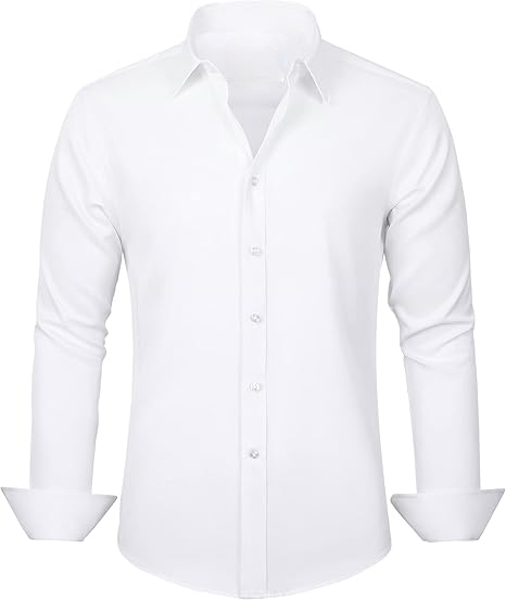 Men Shirts for Office - Men's Dress Shirts Solid Long Sleeve Stretch Wrinkle-Free Formal Shirt Business Casual Button Down Shirts - Men's Button-Down Shirts