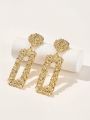 Open Rectangle Textured Drop Earrings. 