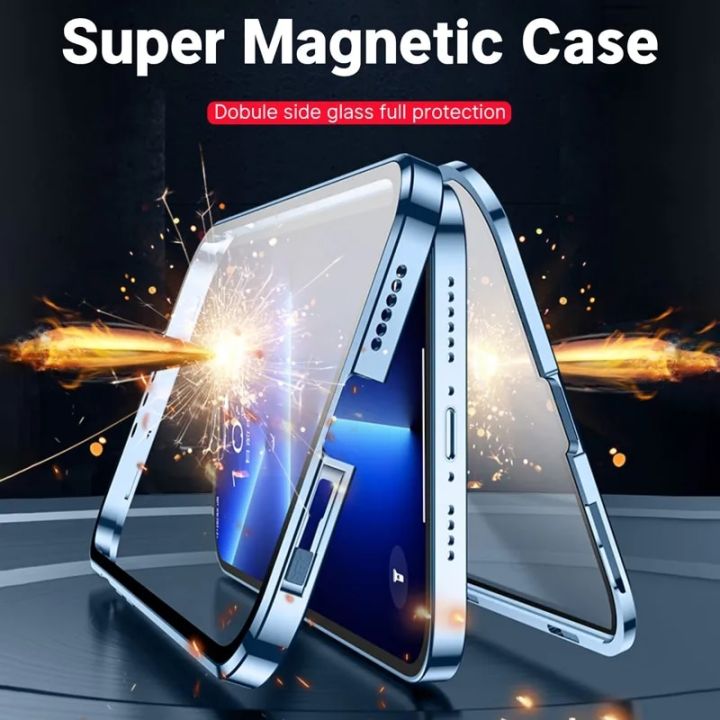 360 Full Protection Metal Magnetic Case For Samsung Galaxy A30S A31 A32 4G 5G A33 A34 5G Double-Sided Glass Transparent Cover