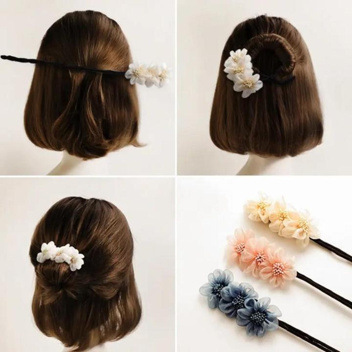 New Chiffon Flower Bun Maker Maruko Hairtyle Tool weet Hair Braided Rope Korean Hair Acceorie Elegant Hair Jewelry Women' Hairband