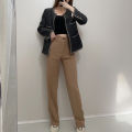Women Suit Trousers High Waist Solid Color Straight Pants Fashion Casual Wide Leg Pants. 