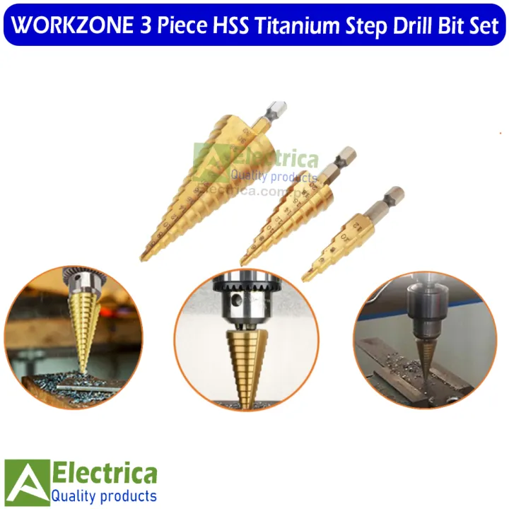 WORKZONE%203%20Piece%20HSS%20Titanium%20Step%20Drill%20Bit%20Set%20%E2%80%93%20Multi-Size%20Metal%20Drilling%20Tool%20Kit%20by%20Electrica%20-%20Image%208