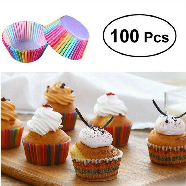 Kitchen Baking 100 Pcs Rainbow Paper Cake Cup Muffin Party Tray Bakeware Stands Cupcake Cases Liners Wedding Party 12CM