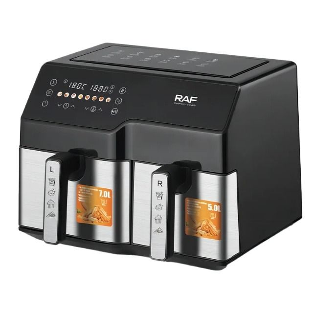 RAF Kitchen Appliance Double Two Dual Zone 2 Basket LCD Display Touch Screen Smart Digital Air Fryer R.5342 - 2500W