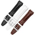 17mm 19mm Strap for Swatch Genuine Calf Leather Watch Band Black Brown White Waterproof Stainless Steel Clasp Men Women Business. 