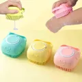 Silicone Bath Body Brush Scrubber with Liquid Soap Gel Shampoo Dispenser| Silicone Grooming Massage Brush| Dry Skin Spa Exfoliating Body Brush| Back Scrubs Bristle Comb Shower Brush| Soft Silicone Sponge Body Scrubber for Adults Kids Babies Pets Cat Dog. 