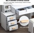 Modern Makeup Vanity Dressing Table with Sliding Mirror, Vanity Desk Set for Women, Cushioned Stool, 4 Drawer Shelves Hidden Storage Compartment - Elevate Your Space with This Contemporary Beauty Haven. 