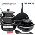 Non-srick cookware Gift Pack set 18 Pieces Die Cast PTF Non Stick Coating with Glass Lid Black. 