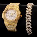 Hip Hop Men Cuban Link Chain Bracelet With Wrist Watches Bling Iced Out Chain Full Rhinestone Paved Crystal Bracelets Jewellery. 
