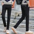 Black khaki pants casual chinos slim elastic stretch skinny men trousers Spring. 