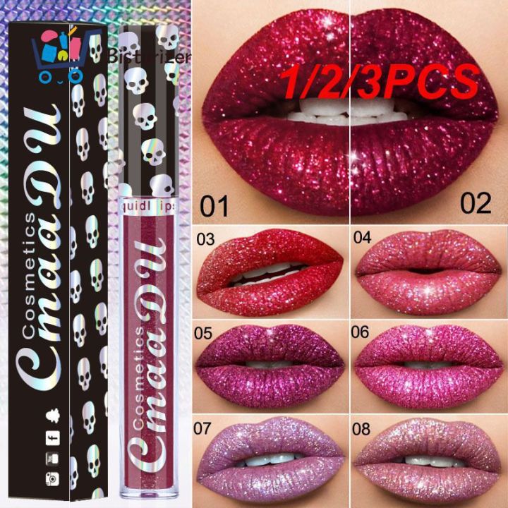 NANAKOR 1/2/3PCS Color Shiny Glitter Liquid Lipstick Shiny Lip Gloss Waterproof Long Lasting Metallic Lip Gloss Women Makeup