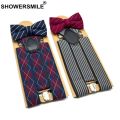 SHOWERSMILE Bow Tie Suspenders Men Plaid Mens Suspenders Braces for Trousers British Vintage Women Shirt Suspender Pants 3.5cm. 
