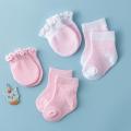 I LOVE DADDY&MUMMY-4Pairs/Lot Lace Ruffles Baby Socks Gloves Set Breathable Cotton Infant Socks Anti Scratch Newborn Protection Face Mittens Socks. 