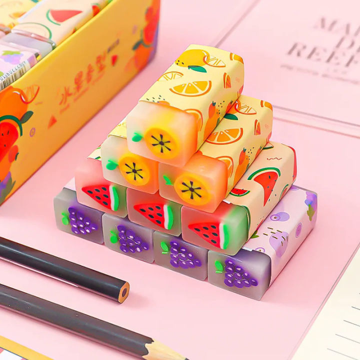 Kawaii Fruit Watermelon Lemon Eraser Rubber Correction Supplies School Stationery Erasers for Student Prizes Gift Stationery