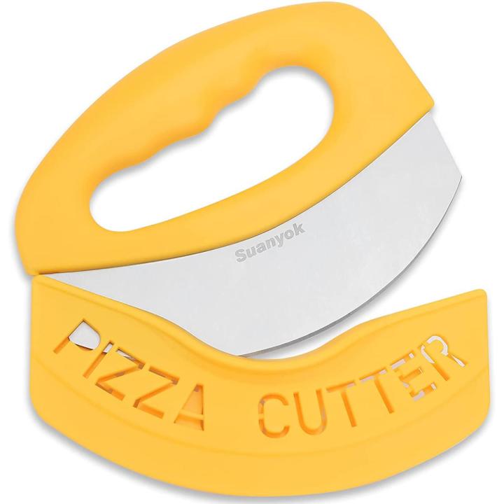 HashMart- 1 Pc Pizza Cutter Food Chopper Super Sharp Blade Stainless Steel Pizza Cutter Rocker Slicer with Protective Sheath Cover Multi-Function Pizza Knife Kitchen Tools, Dishwasher Safe Heavy Duty (Multicolor)