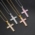 Christian Cross Women's Neck Chain Hippie Men Necklace Jewelry Pink Cubic Zirconia Iced Out Pendants Gold Color Choker KBN406. 