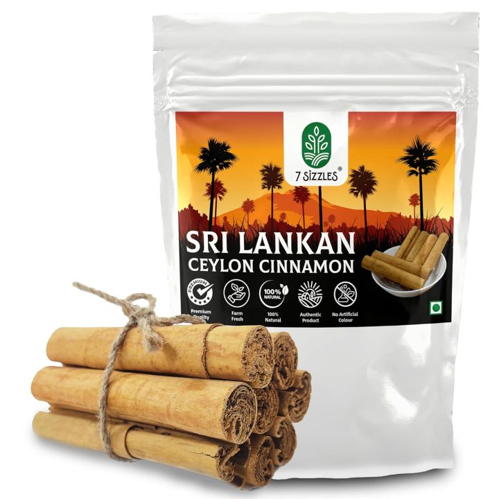 7 Sizzles SriLankan Ceylon Cinnamon Stick/Dalchini Sticks/Fresh True Cinnamon Quills (Cinnamomum verum) (50 Gm)