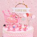 Pink Cart Pink Panther Cake Decoration Ornaments Cake Topper Girls' Cake Decor. 
