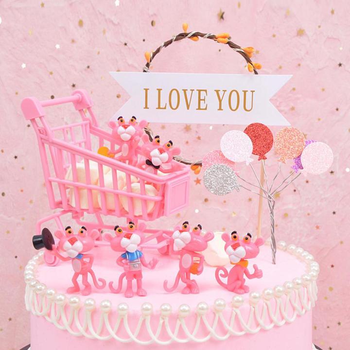 Pink Cart Pink Panther Cake Decoration Ornaments Cake Topper Girls' Cake Decor