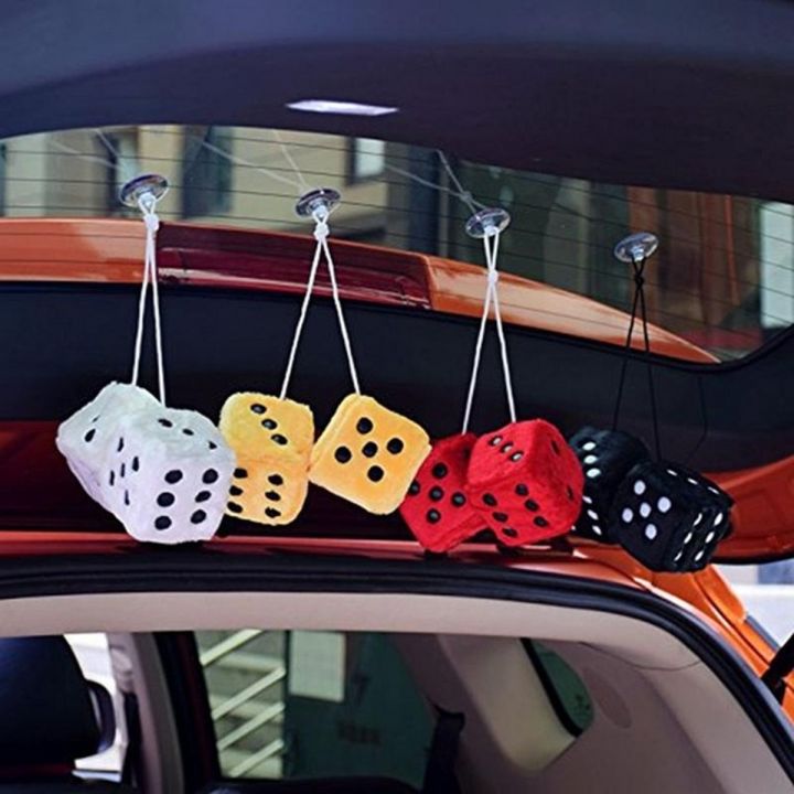 2pcs/set Creative Car Hanging Accessories Styling Pair Multicolor Fuzzy Plush Dice Rear Mirror Hangers Vintage Car Decoration multicoloor