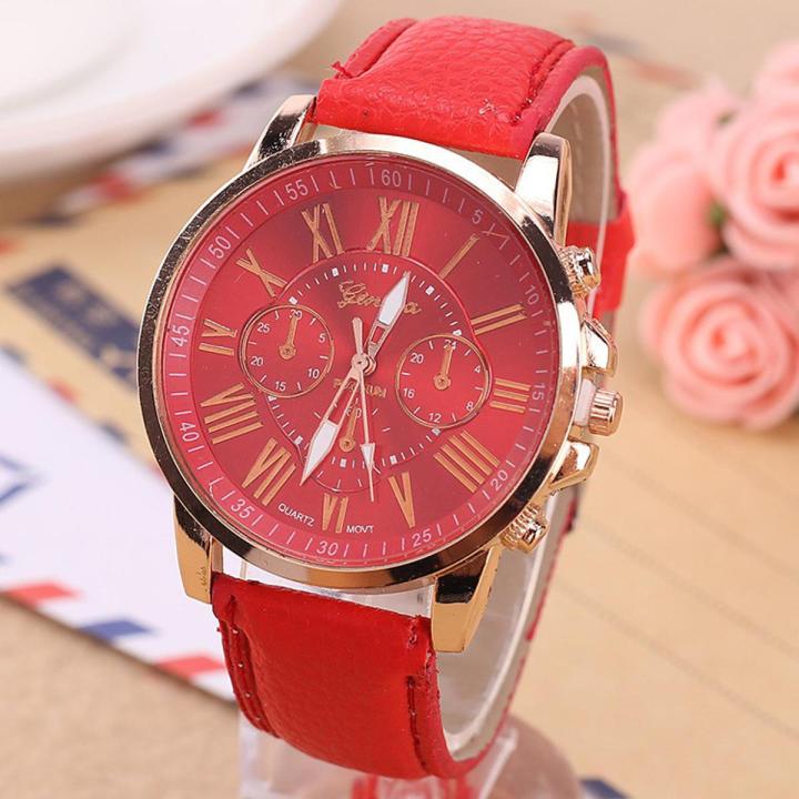 Fashion Geneva Women Watch Simplified Elegant Leather Strap Quartz Watches for Ladies