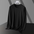 Modal silk cotton long sleeved T-shirt men's white solid color inner layer bottom round neck small black autumn shirt. 