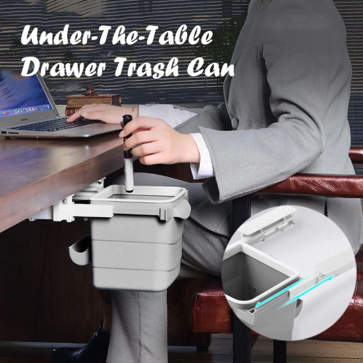 New Self-adhesive Trash Can Hidden Retractable Office Desk Adhesive Dustbin Trash Can Garbage Waste Bin