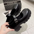 Korean Small Leather Shoes Women's Korean-Style Daily Big round Toe jk Uniform ins Black Retro lo Thick Bottom Mary Jane Shoes. 