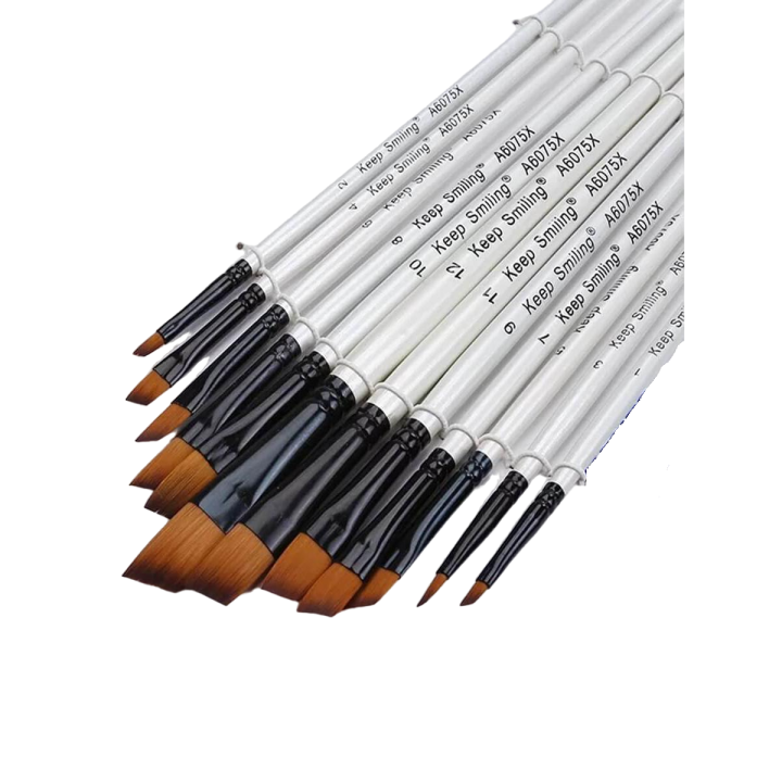 12 Pieces Professional Fine Tip Paint Brush Set Cut Tip Nylon Hair Artist Acrylic Brush for Acrylic Watercolor Oil Painting