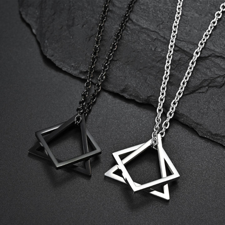 Geometry Interlocking Square Triangle Male Pendant for Men Alloy Modern Trendy Geometric Stacking Street wear Necklace