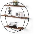 Wall Shelf Round Floating Shelves Sturdy Wood Metal Decorative Shelf for Living Room Bedroom Bathroom Kitchen Office, Color Black -Size 19.6″ Approximately Customize by HB Steel Fixerr. 